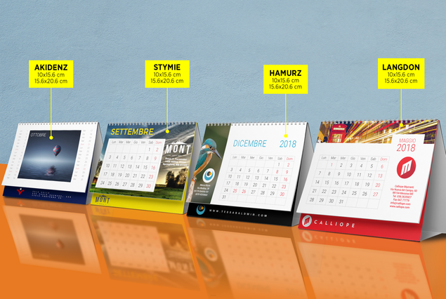 Calendario da tavolo 7 fogli modelli personalizzabili Calendari da tavolo 7 fogli con vari schemi di colori. Layout personalizzabili mantengono le date importanti sempre in vista.