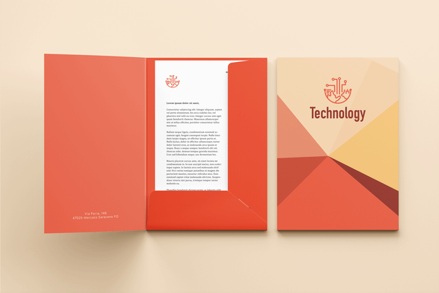 Cartellina Technology alette arancione rossa con tasca e documento. A4/A5 3 alette Sprint24.