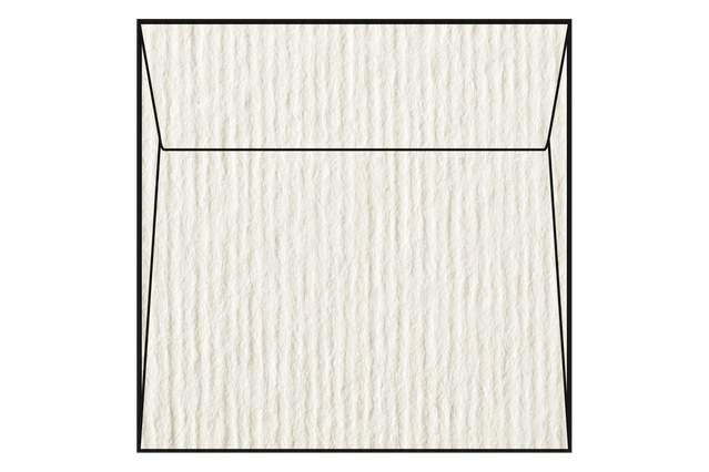 Acquerello Avorio, strip, taglio quadro: 17x17 cm: Carta naturale di pura cellulosa certificata FSC. Superficie: goffrata con righe parallele. Produttore: Fedrigoni