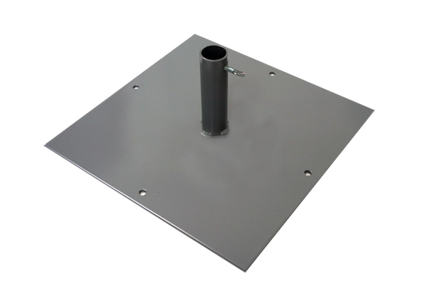 Base quadrata: Basamento in acciaio di dimensioni 40x40 cm con 8 kg di peso. Per utilizzi sia da interno che da esterno